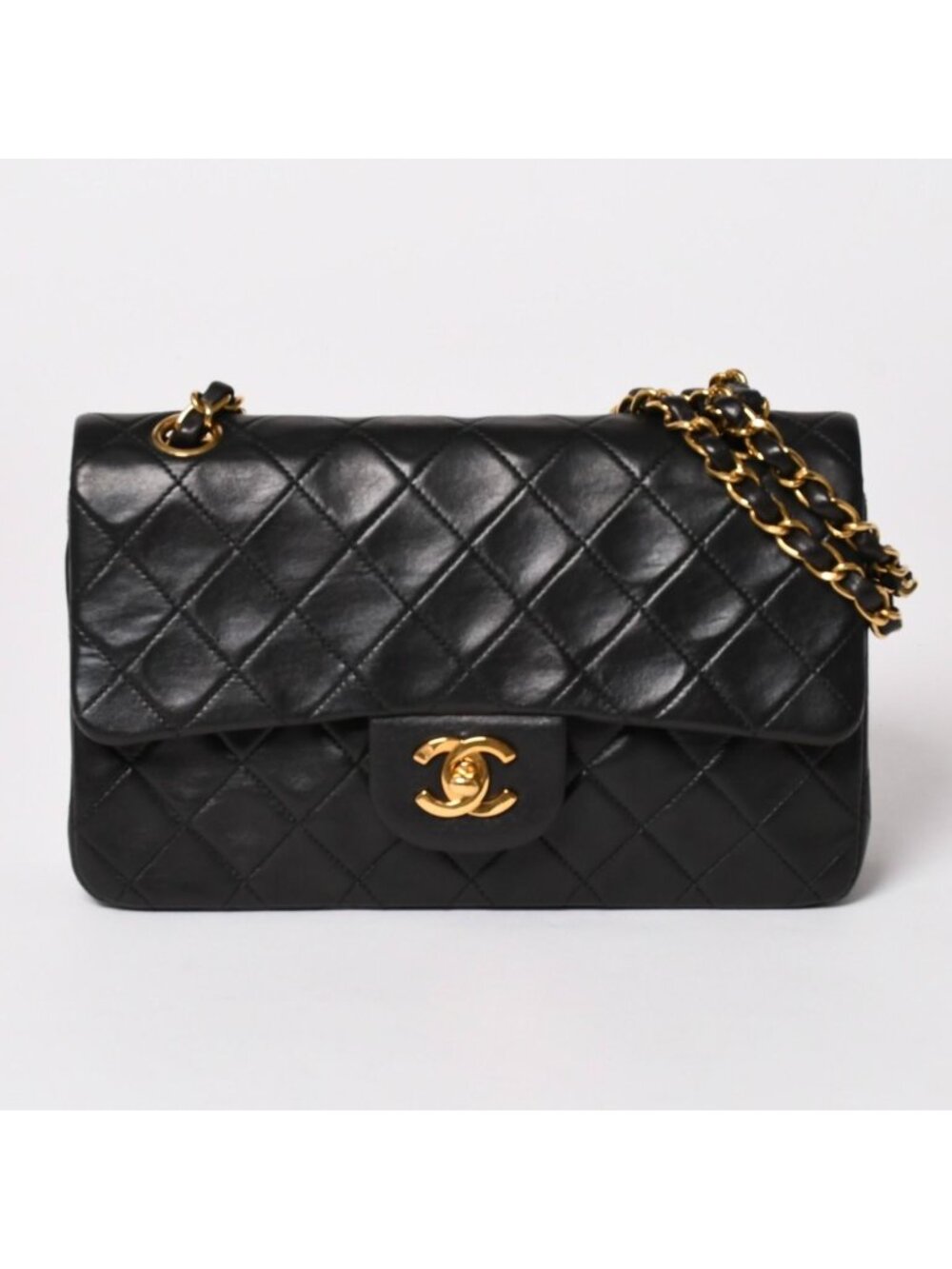 Chanel Quilted 23 Double Flap Chain Shoulder Bag CC Logo Lambskin Black
